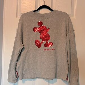 Disney Parks Mickey Reversible Sequence Gray Sweatshirt Size Small